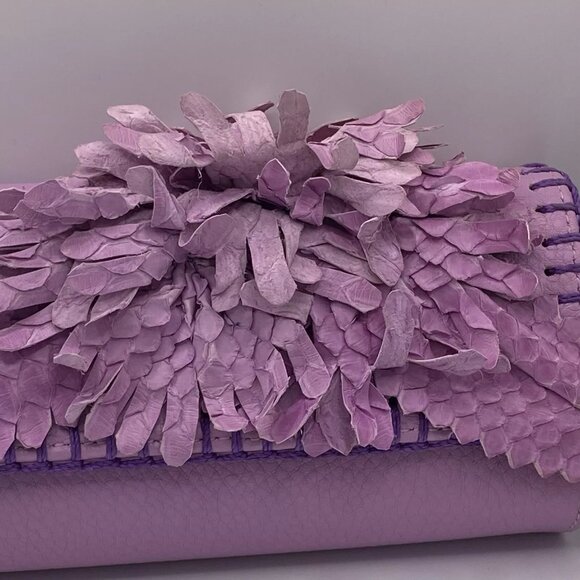 FATTO A MANO BY CARLOS FALCHI Python Leather Purple Crossbody Clutch Bag - Picture 3 of 11